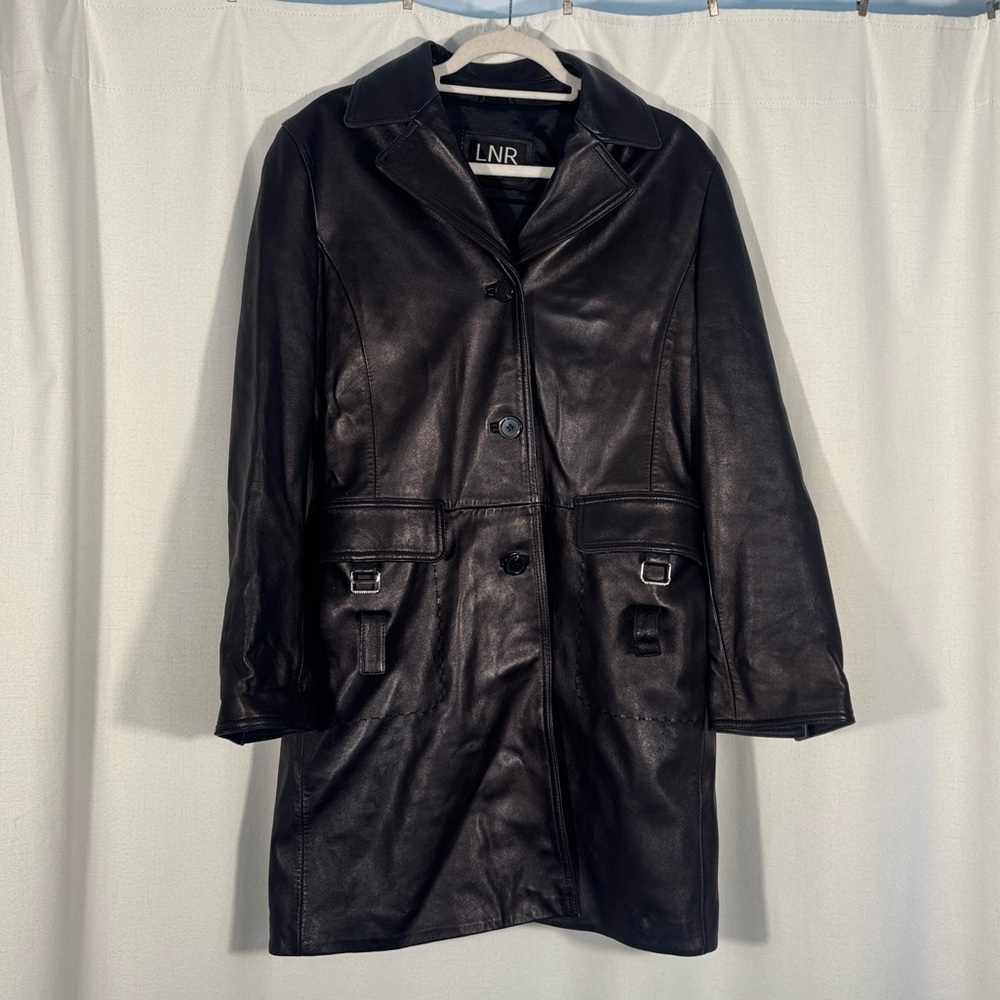 LNR Black Genuine Leather Midi Jacket